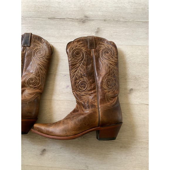 Justin Womens Distressed 10B Leather Western Cowboy Boots Snip Toe Swirl Stitch - Picture 13 of 15